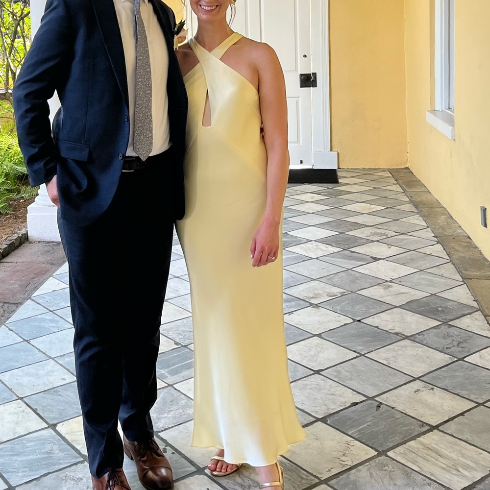 Shona Joy Satin Yellow Keyhole neckline Dress